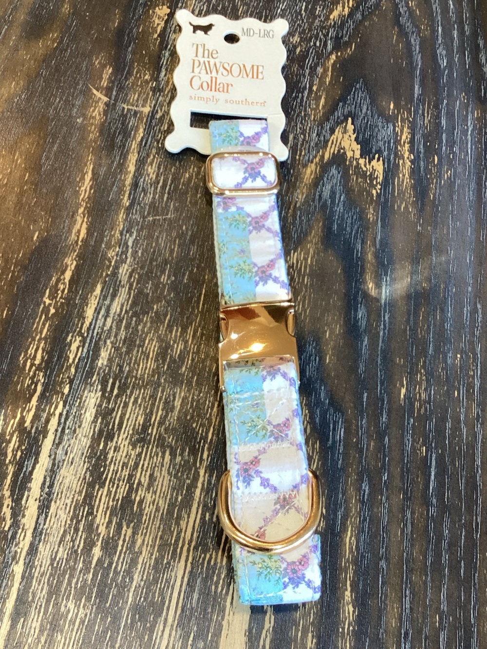 Simply Southern Pawsome Patchwork Trellis Dog Collar with Rose Gold Hardware